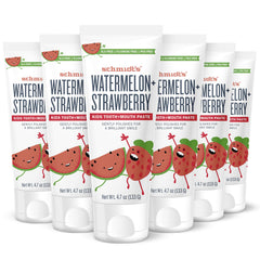 Front view of Schmidt's Kids Watermelon + Strawberry toothpaste 4.7 oz 6-pack