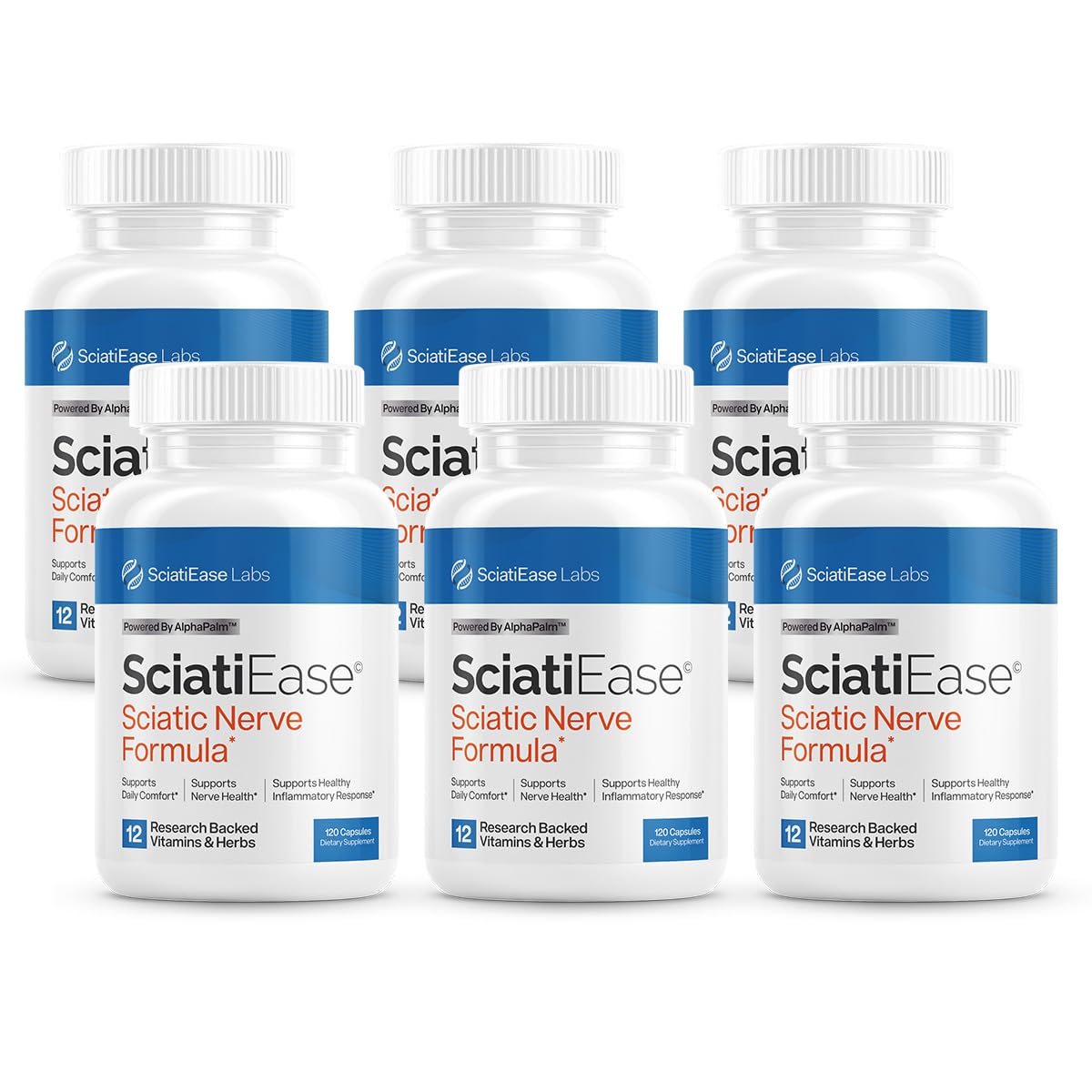 SciatiEase bottle front label highlighting nerve health supplement