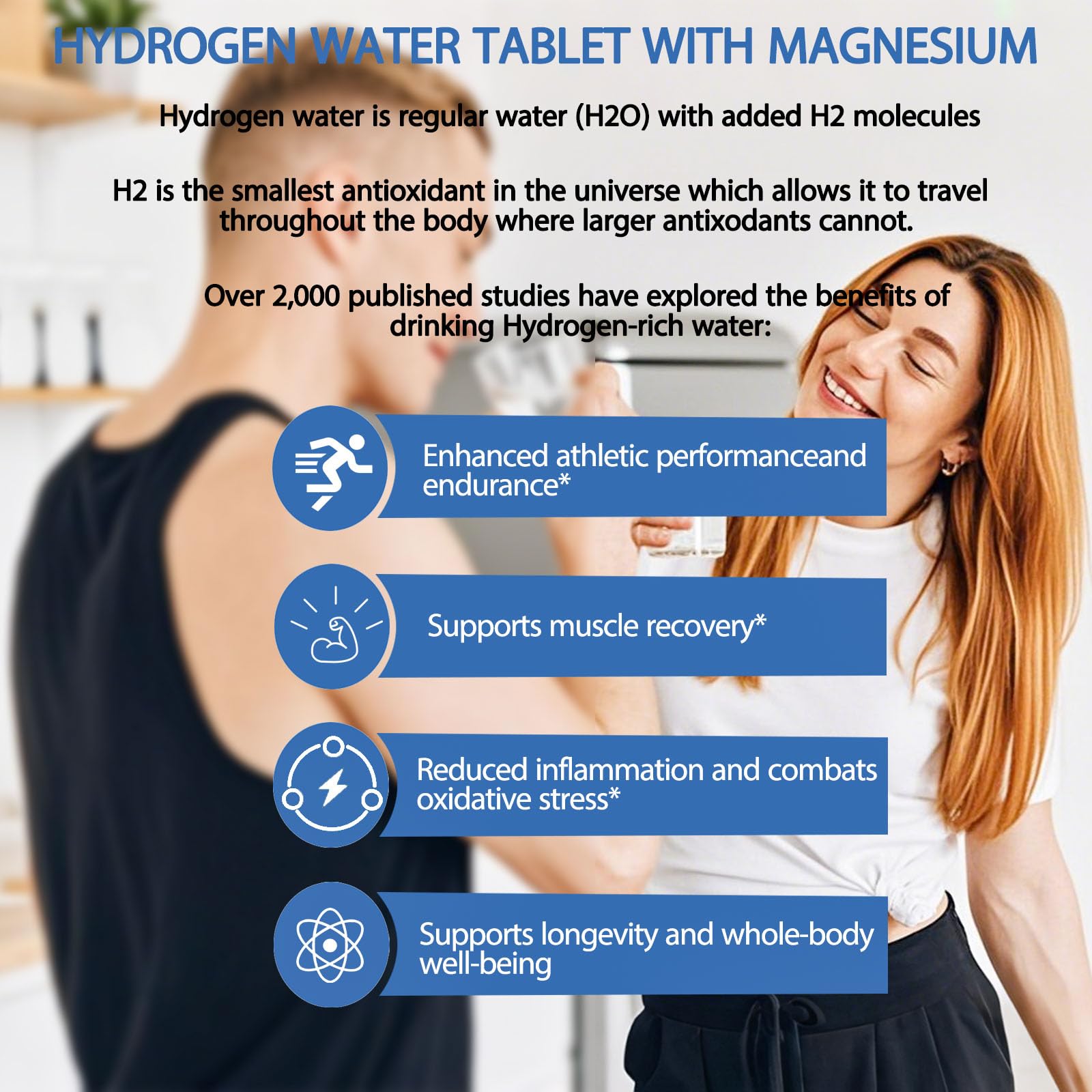 Science-backed hydrogen water tablets delivering 12ppm H2