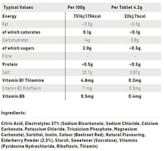 Science in Sport SIS electrolyte tablets dissolve into a carbonated berry drink with low sugar.
