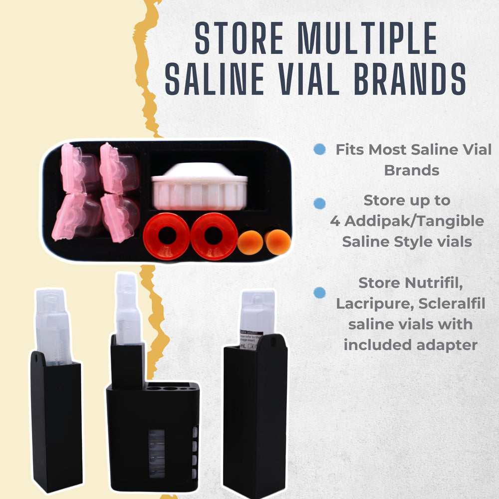 Case with saline vials and scleral lens accessories