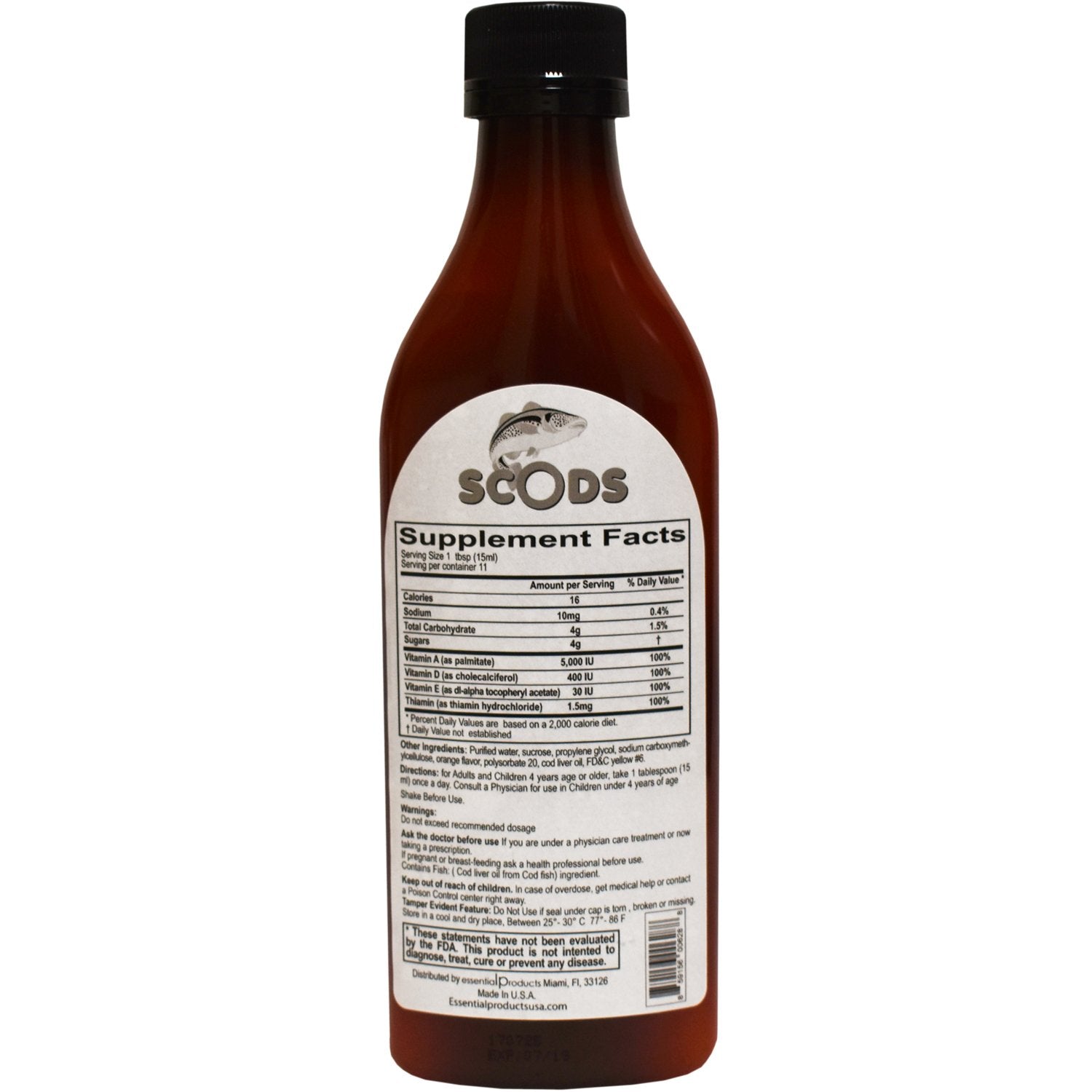 Close-up of Scods Emulsion bottle