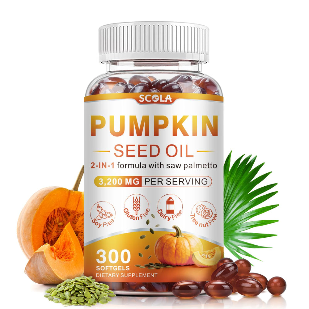 SCOLA Pumpkin Seed Oil capsules with 3200mg per serving in a bottle