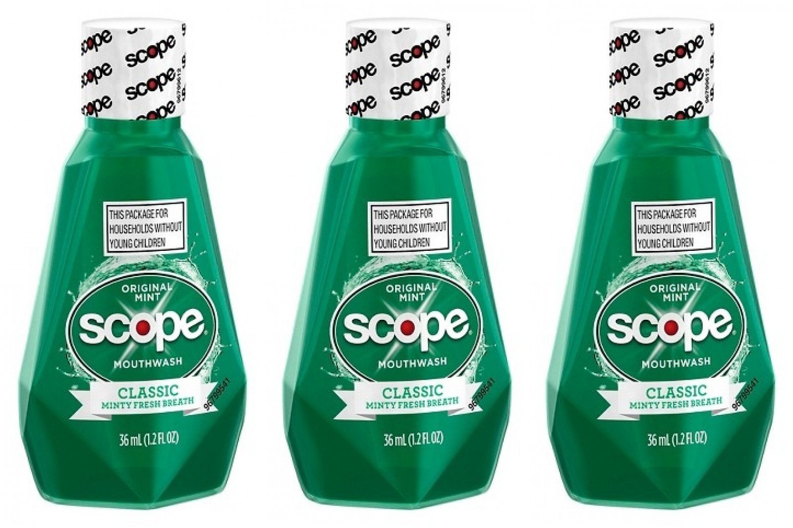 Scope Mouthwash Classic Original Mint travel-size bottle 1.2 oz, pack of 3