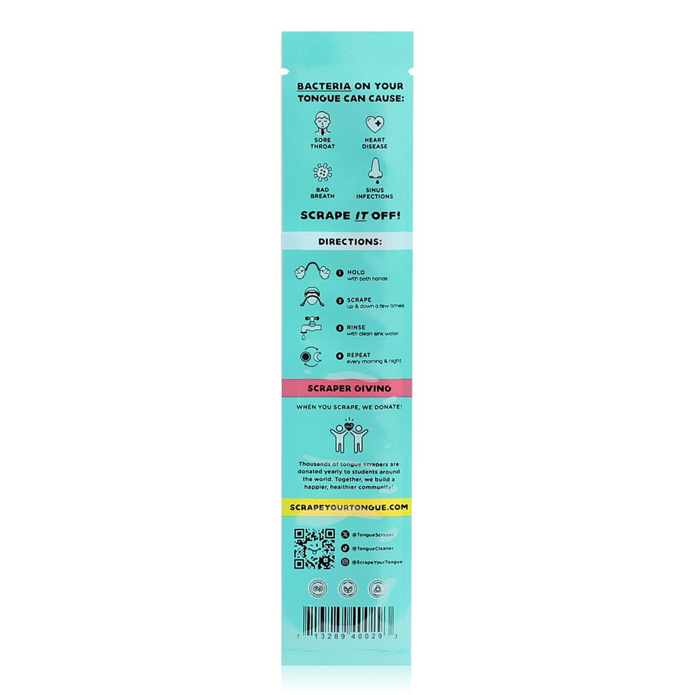 Travel-ready tongue scraper shown in a toiletry bag