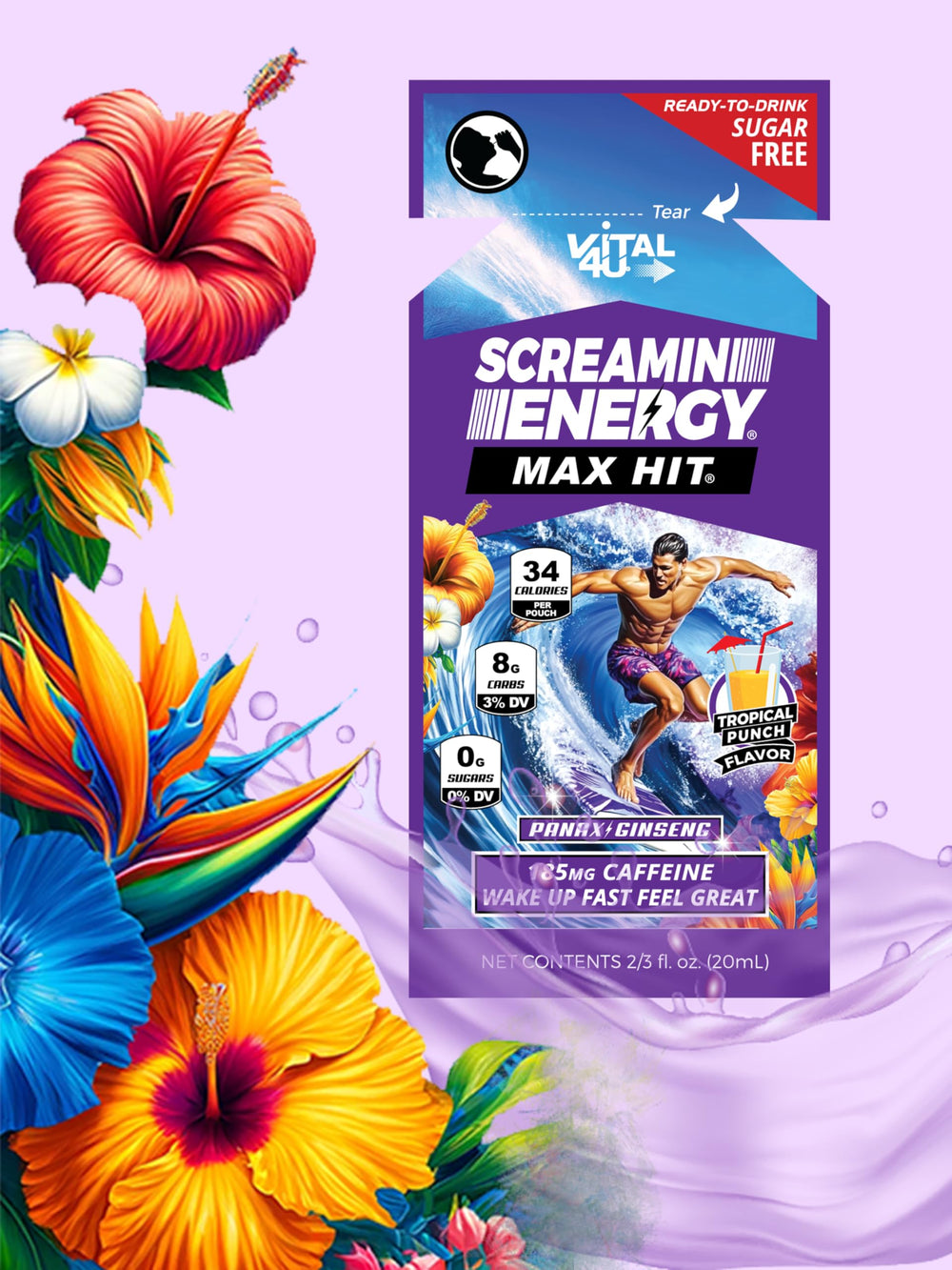 Branding and packaging of Screamin Energy Max Hit Tropical Punch