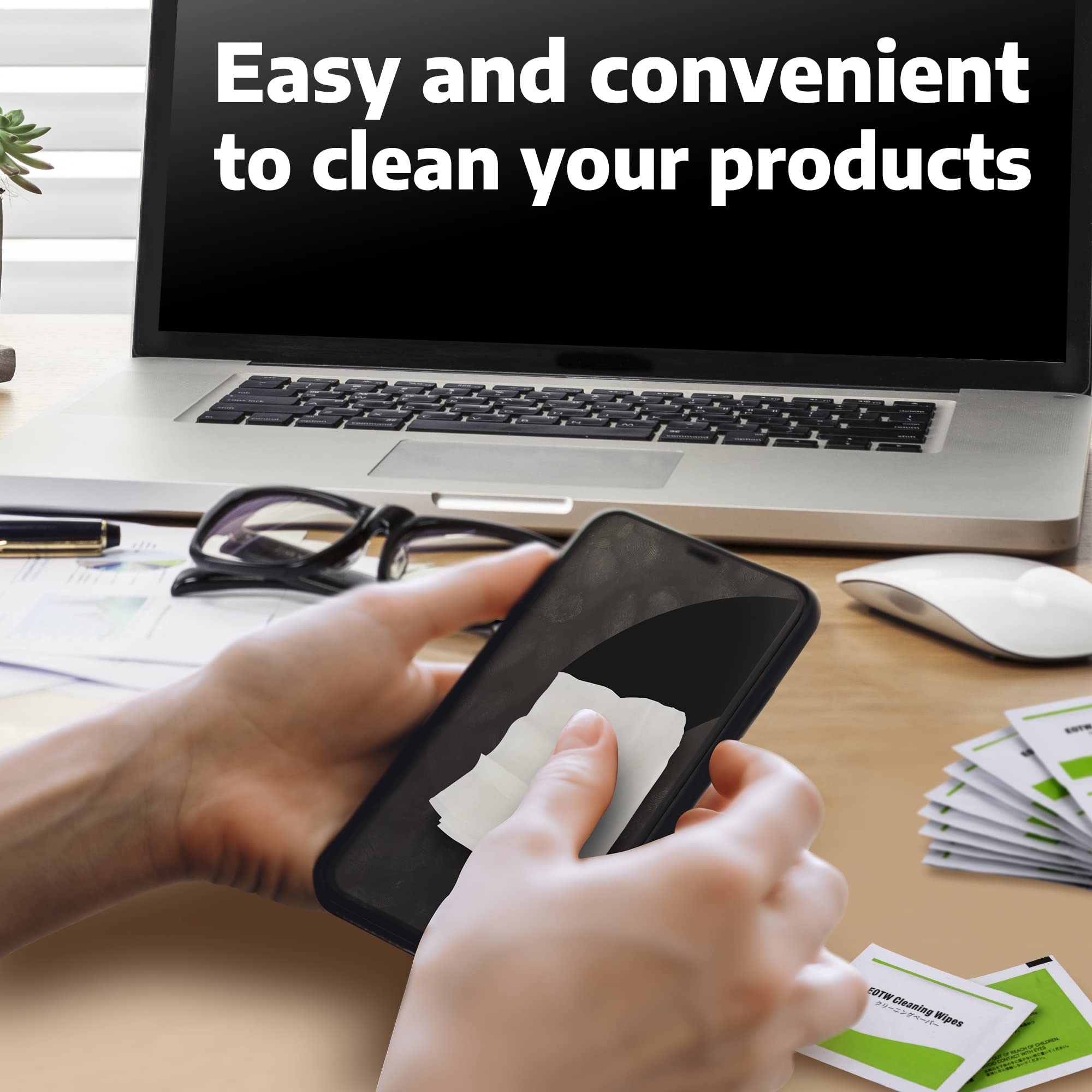 Individually wrapped screen wipe sachets with microfiber cloth