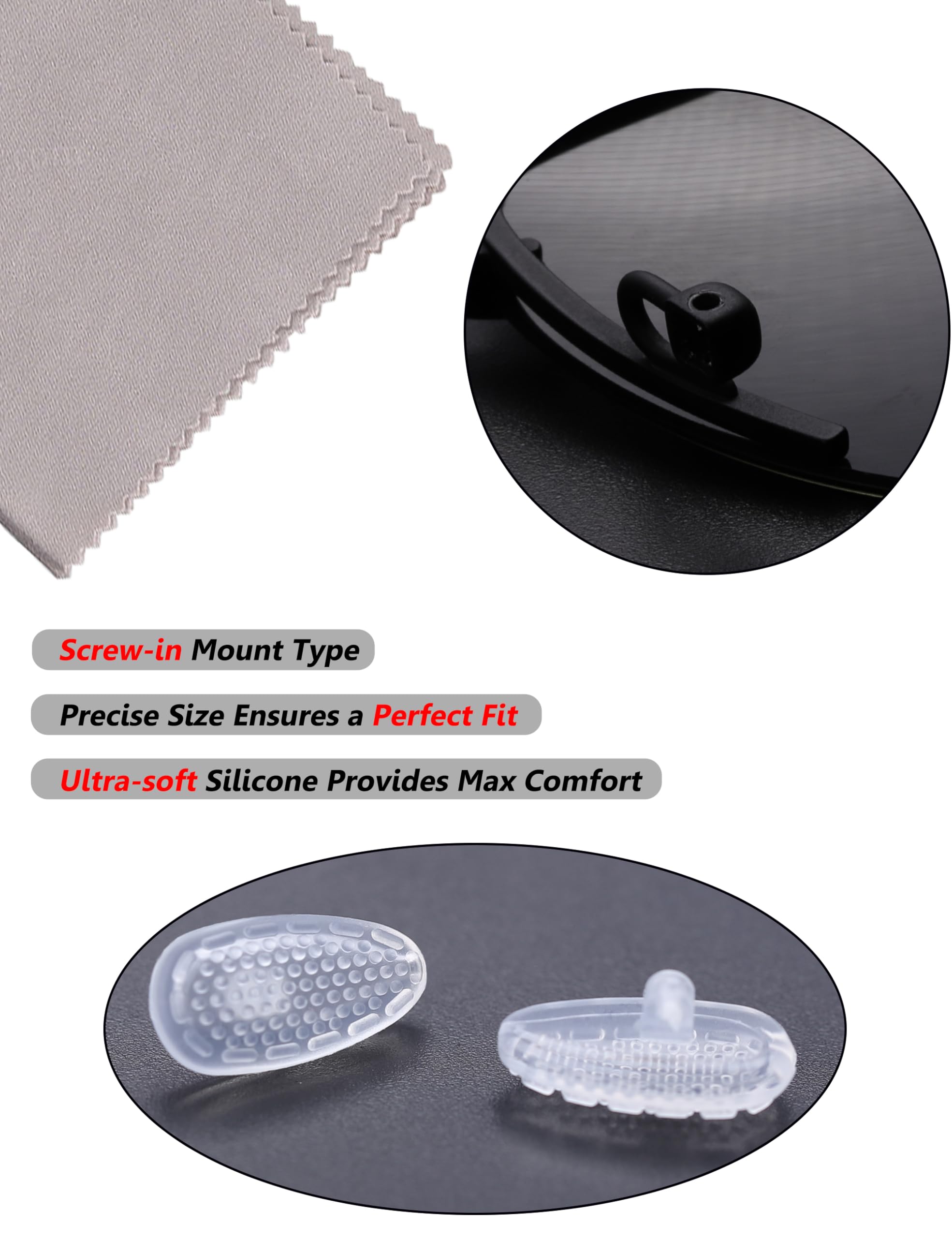 Screw-in nose pad installation with included micro screwdriver