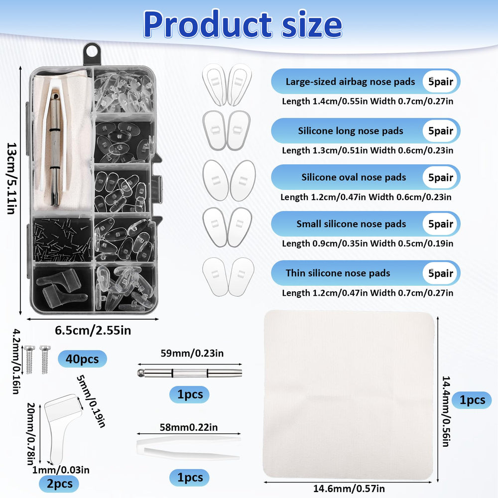 Screw-in nose pads with included micro screwdriver