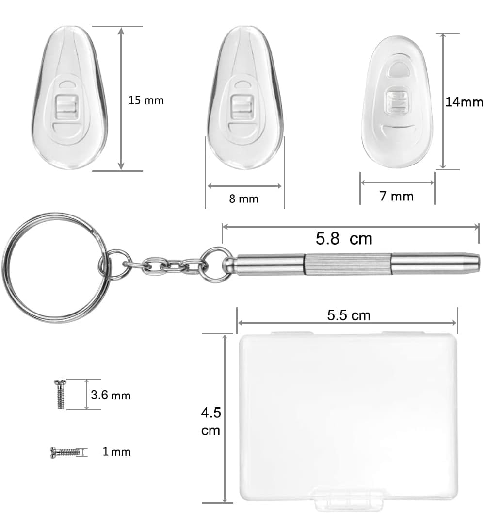 Screwdriver, tweezers, and screws for eyeglass repairs