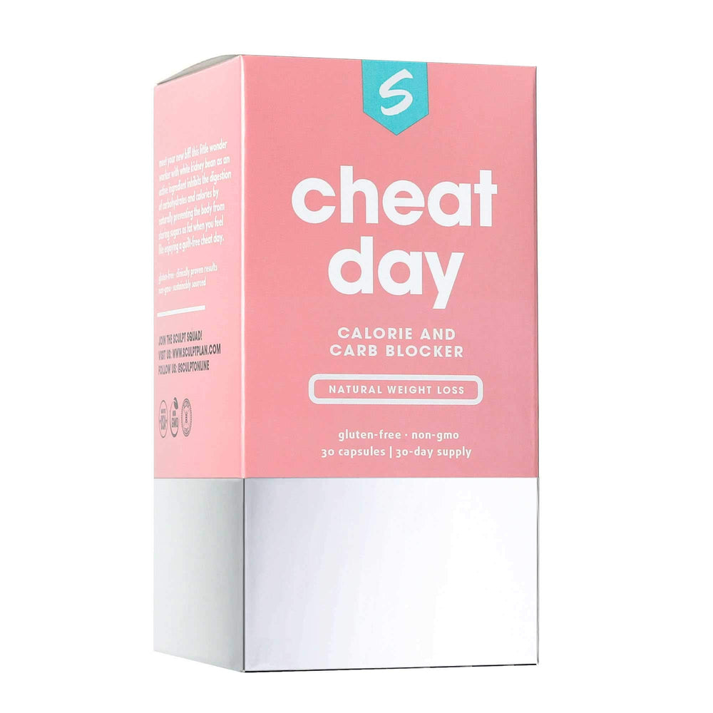 SCULPT Cheat Day bottle front view showing 30-count bottle for convenient use