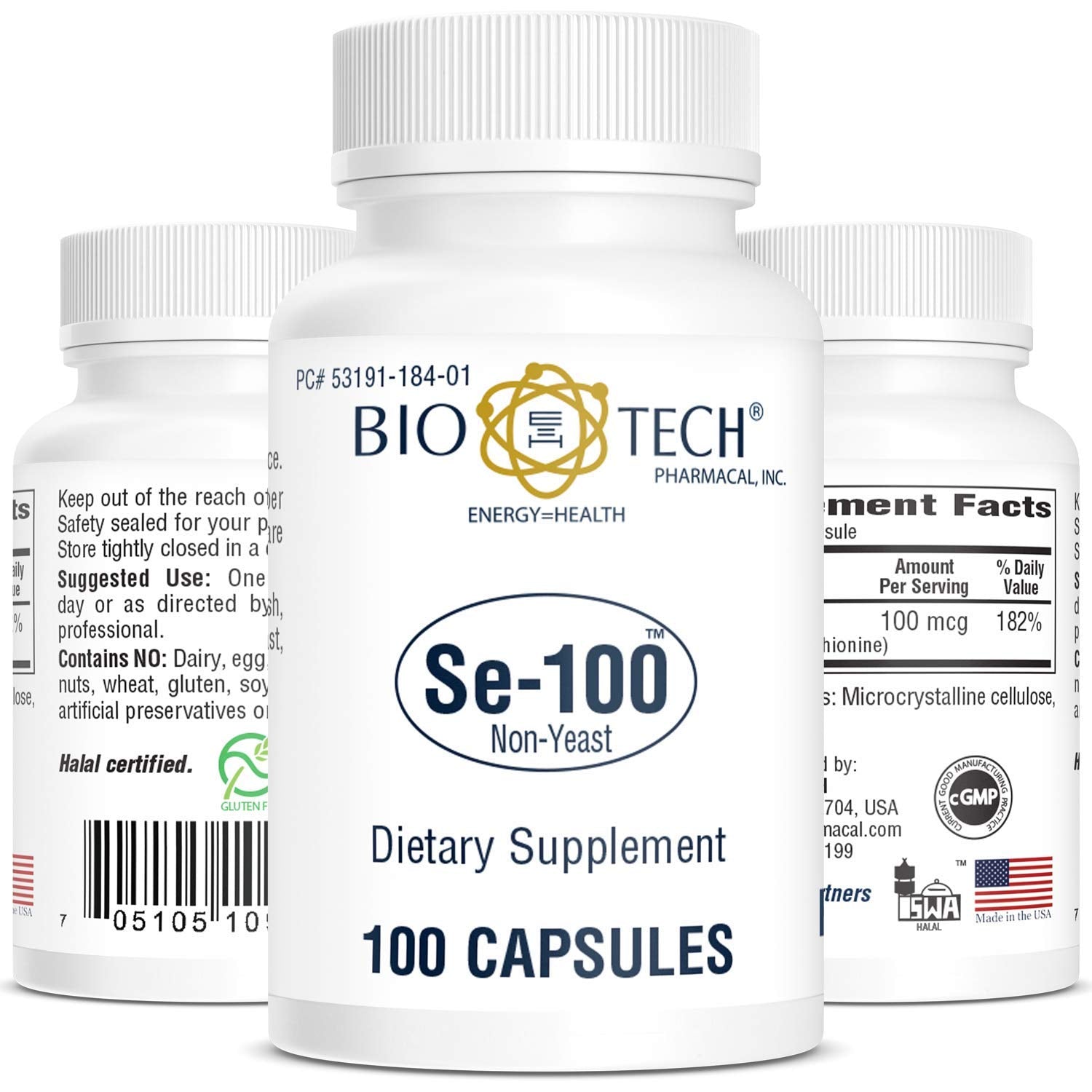 Se-100 bottle label showing ingredients and selenium 100 mcg