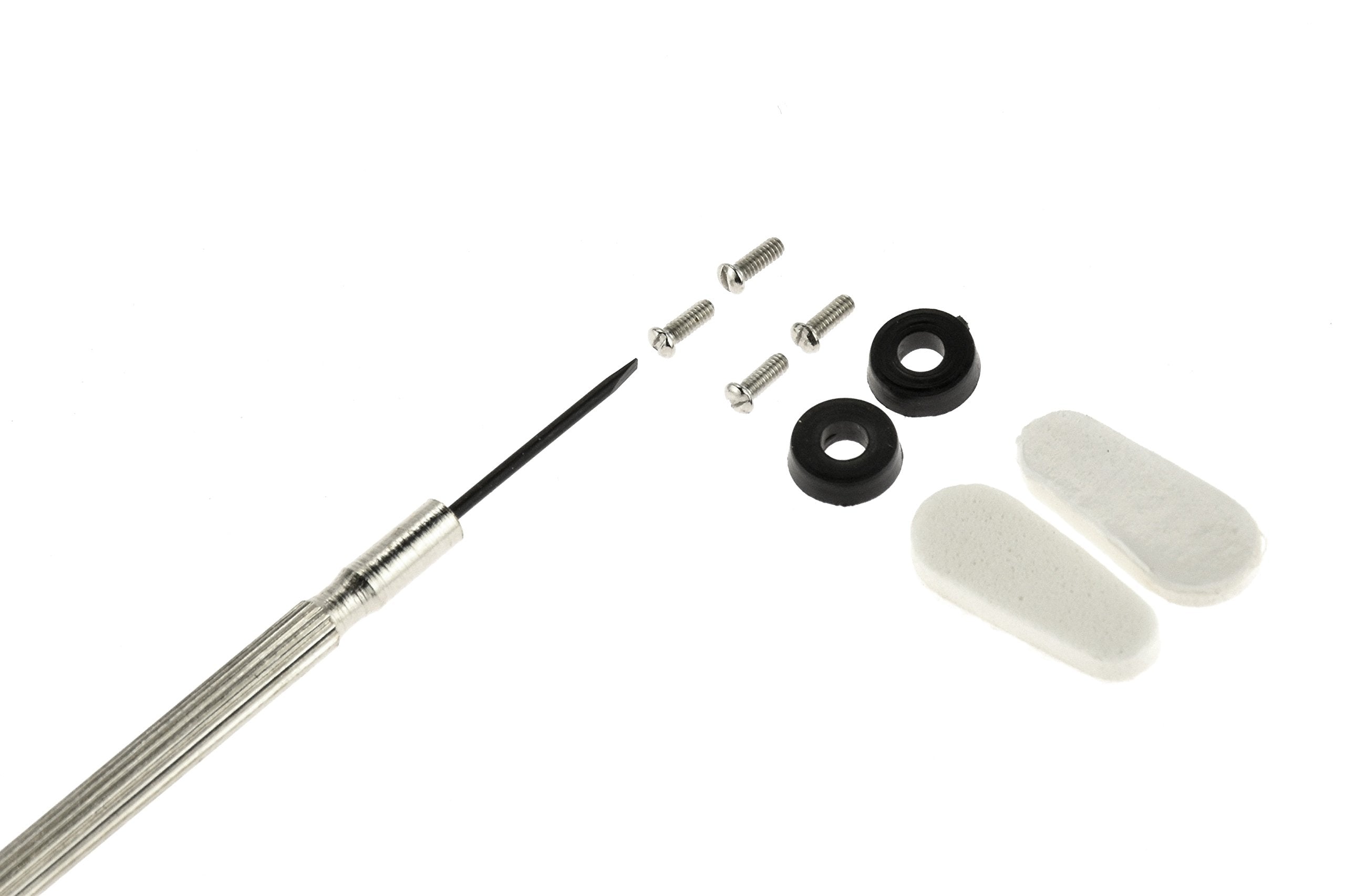 Close-up of screws and precision screwdriver from SE kit