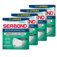 Sea-Bond Fresh Mint denture adhesive seals in four 30-count packs