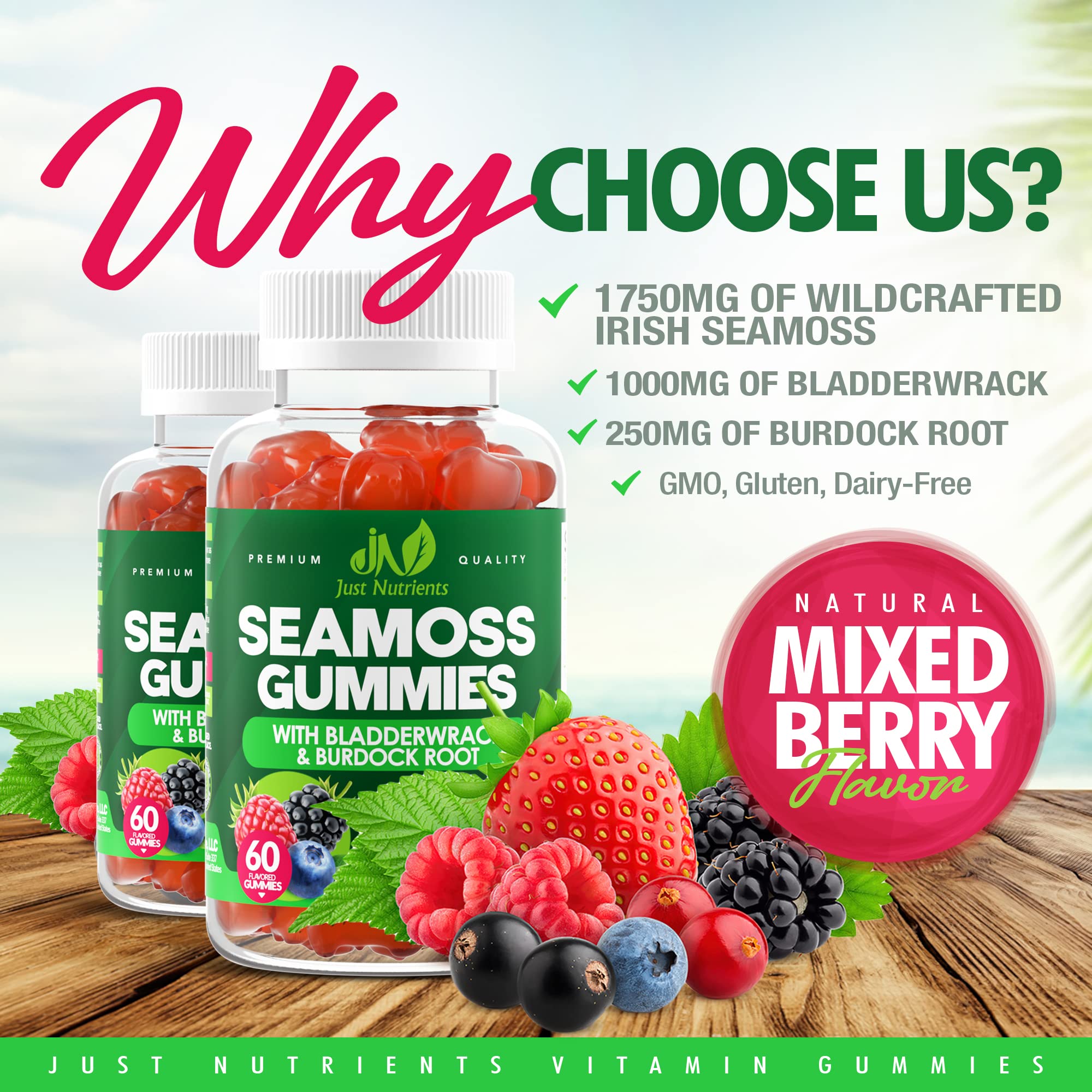 Close-up of Sea Moss 3000mg Gummies label