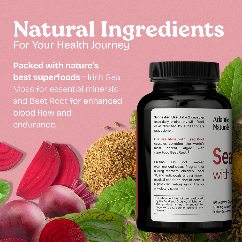 Made in USA Sea Moss Beet Root capsules packaging