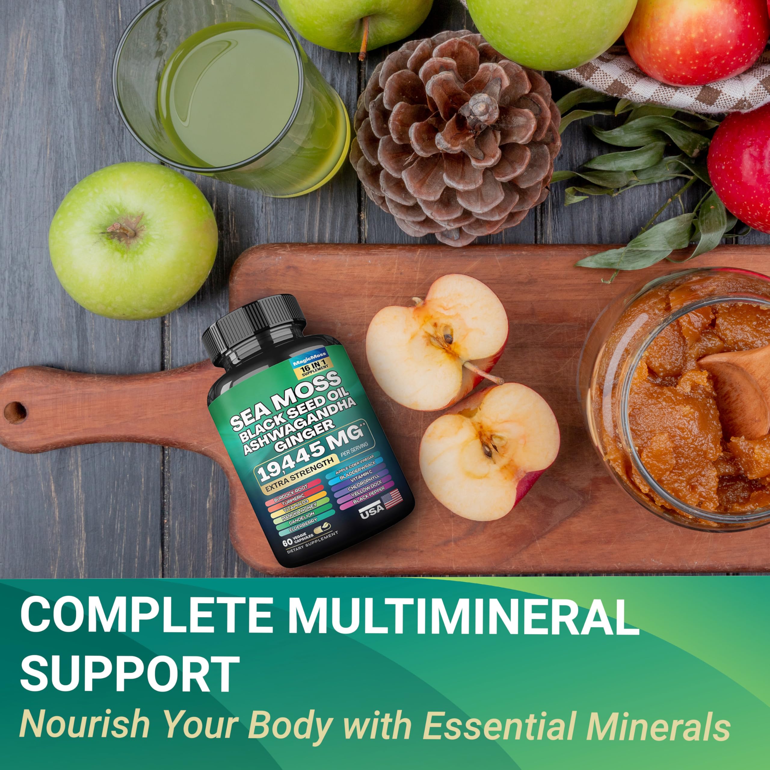 Close-up of capsule contents illustrating Sea Moss and Ginger