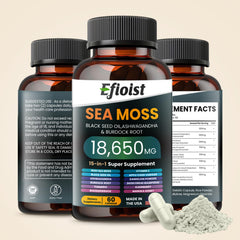 Capsule close-up showing Bladderwrack, Burdock Root and Chlorophyll ingredients
