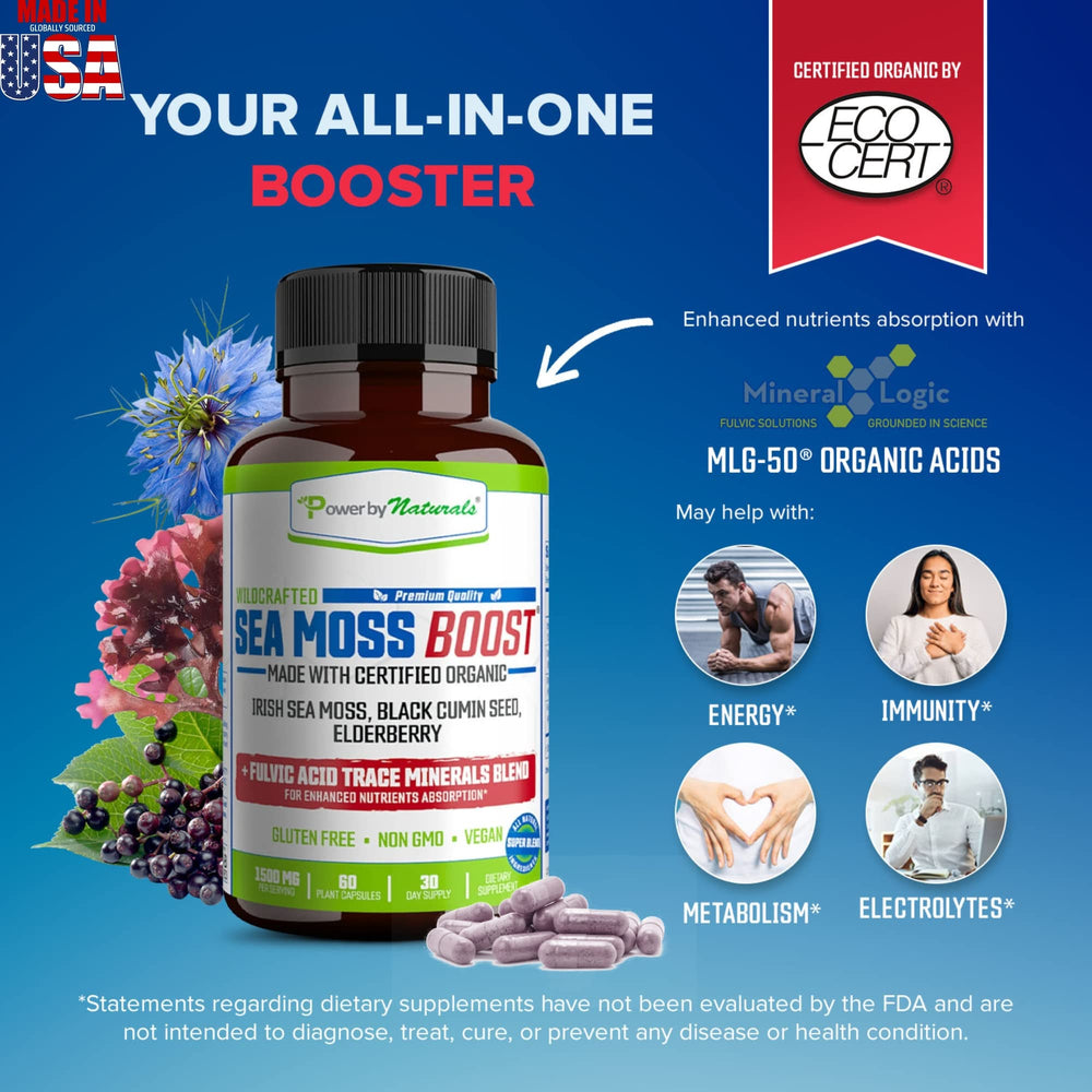 Sea Moss Boost capsules with Elderberry and black seed oil