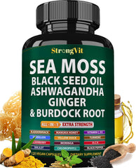 Hero image showing Sea Moss capsules with black seed oil and Ashwagandha Ginger
