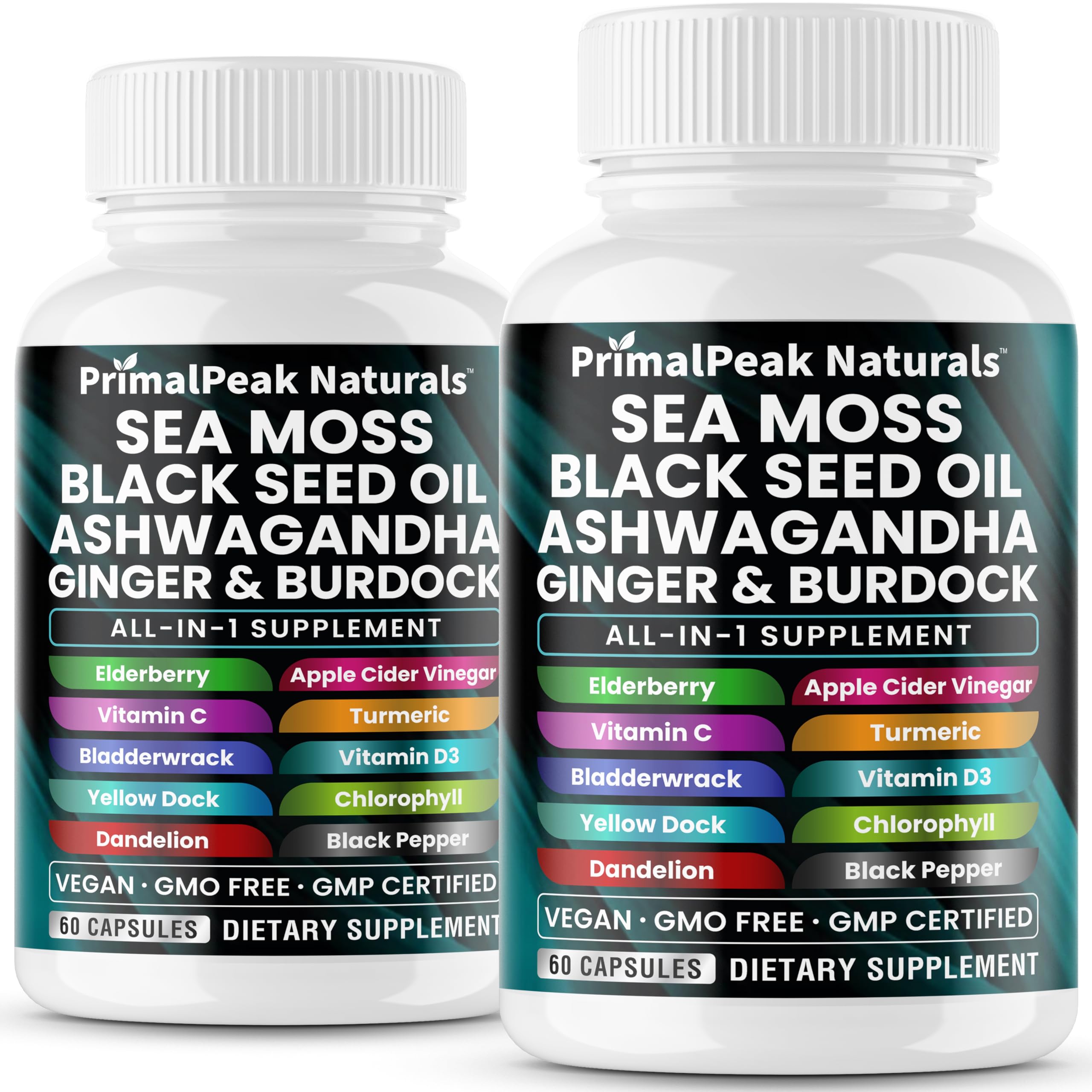 Bottle of PrimalPeak Naturals sea moss capsules
