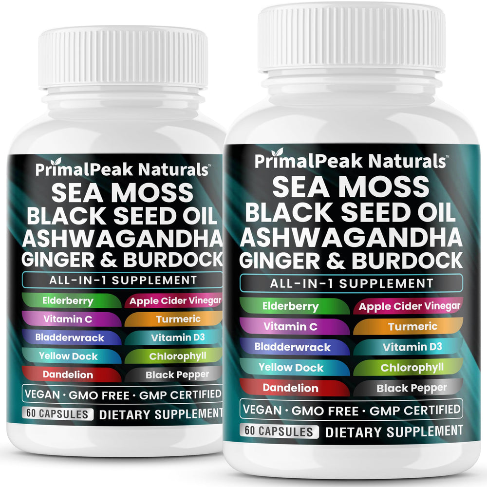 Bottle of PrimalPeak Naturals sea moss capsules