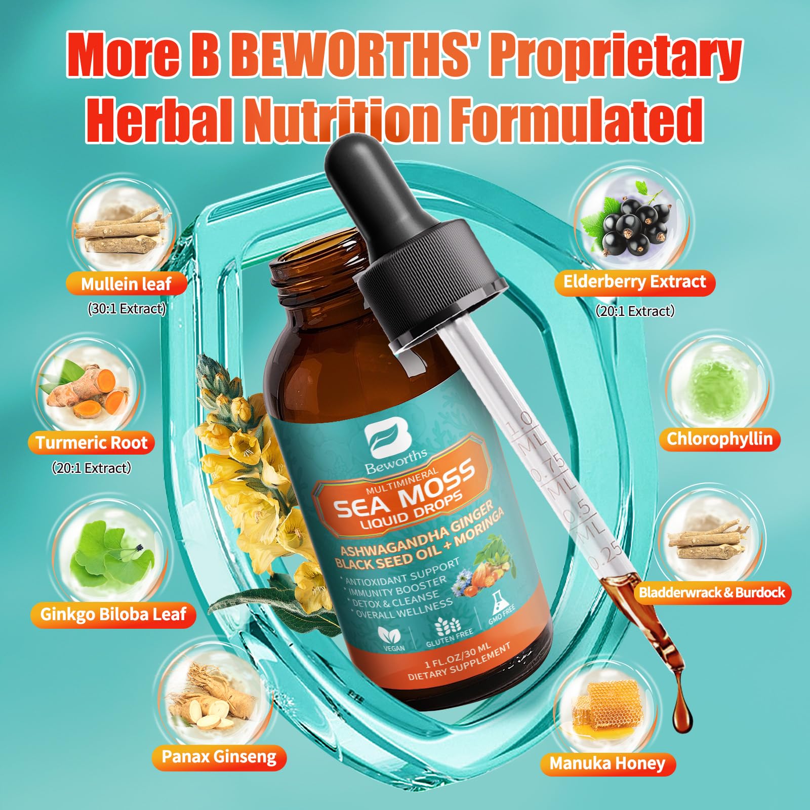 Sea moss chlorophyll liquid with elderberry and turmeric