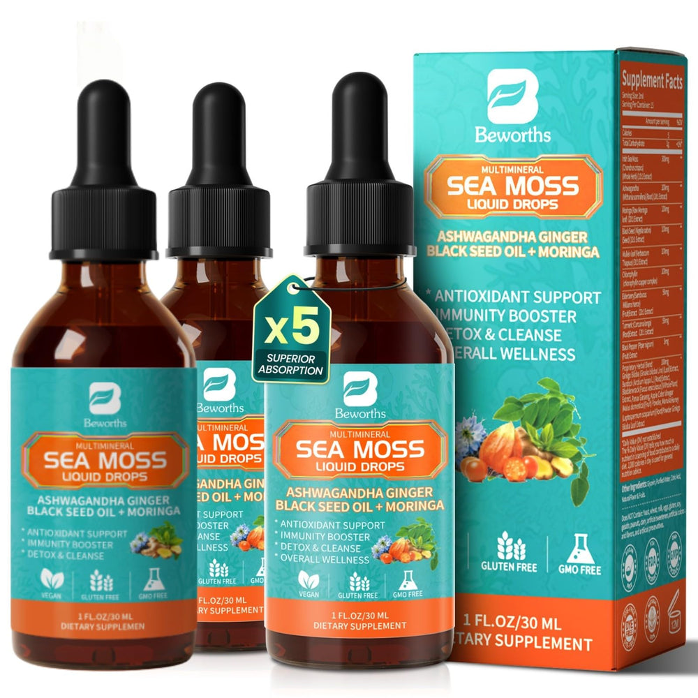 3Pack Sea Moss Drops bottle showing Irish sea moss chlorophyll liquid