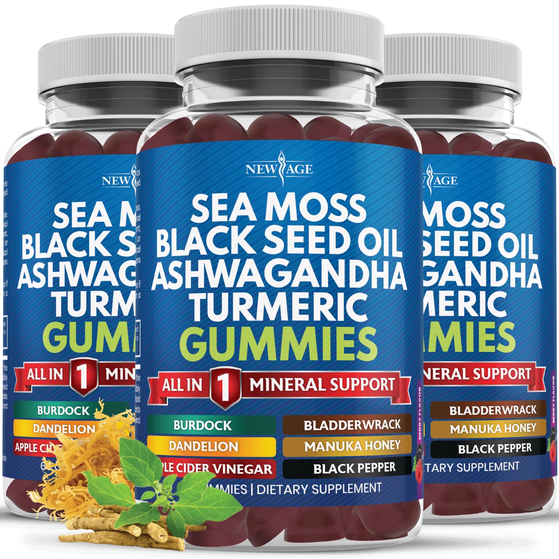 Bottle of Sea Moss Gummies 180 count vegan 10-in-1 supplement