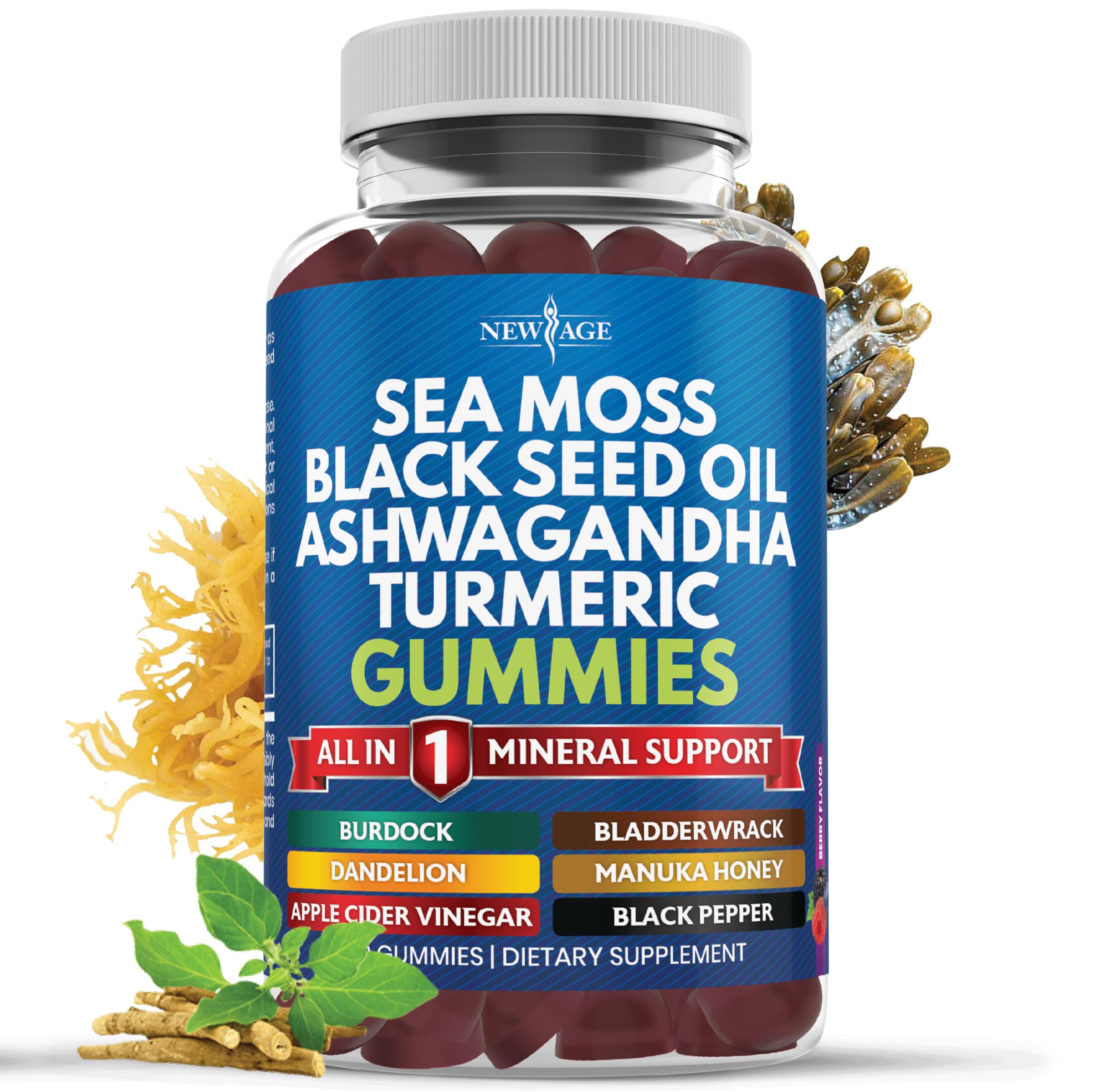 Front view of Sea Moss Gummies 60 Count bottle