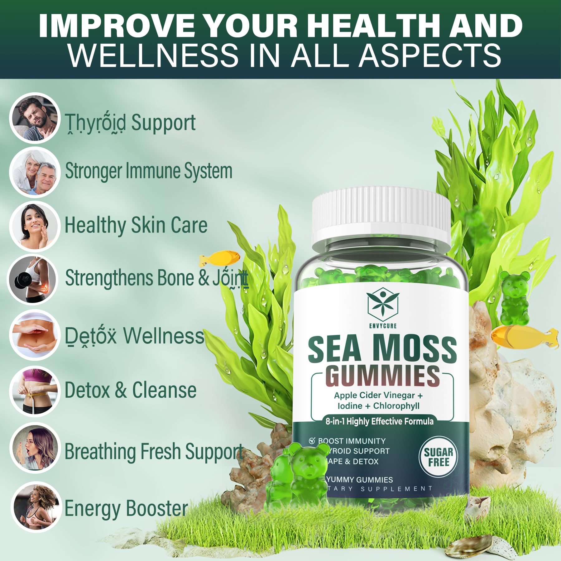 Nutritional ingredients and vitamins on Sea Moss Gummies packaging