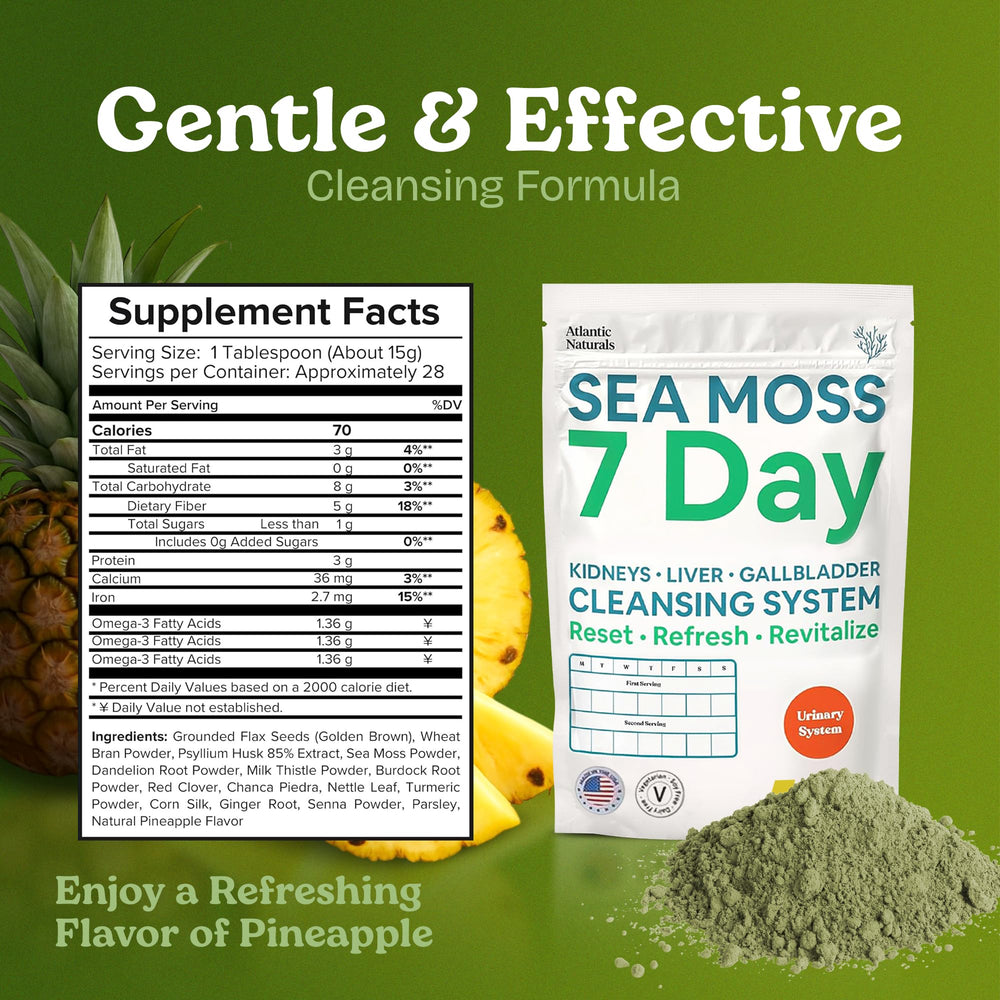 Sea moss, Dandelion Root, Milk Thistle, Burdock Root, Red Clover and Chanca Piedra ingredients