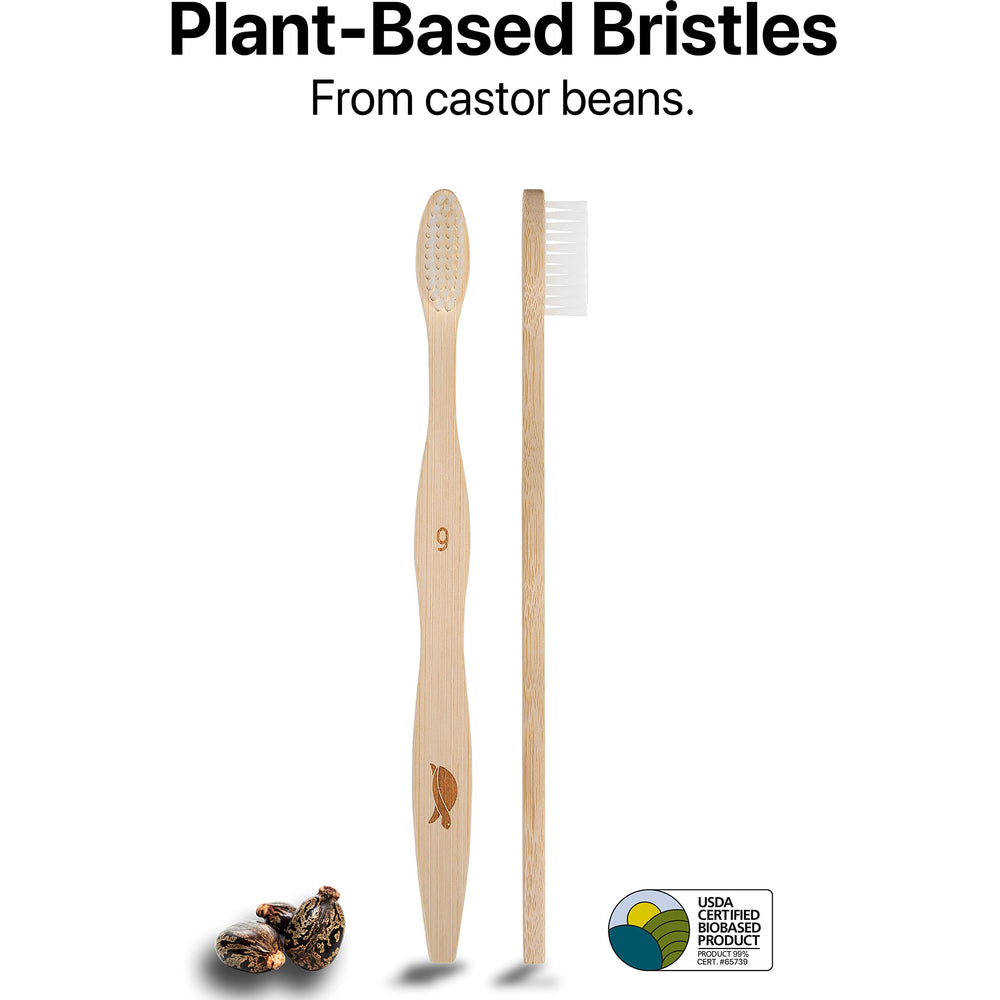 Close-up of soft plant-based bristles on Sea Turtle toothbrush