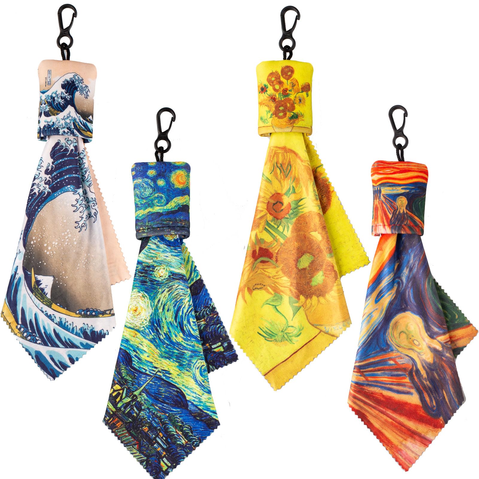 Seabbo glasses cleaning cloth with World Classic Art double-sided prints (Starry Night, Sunflowers, The Scream)