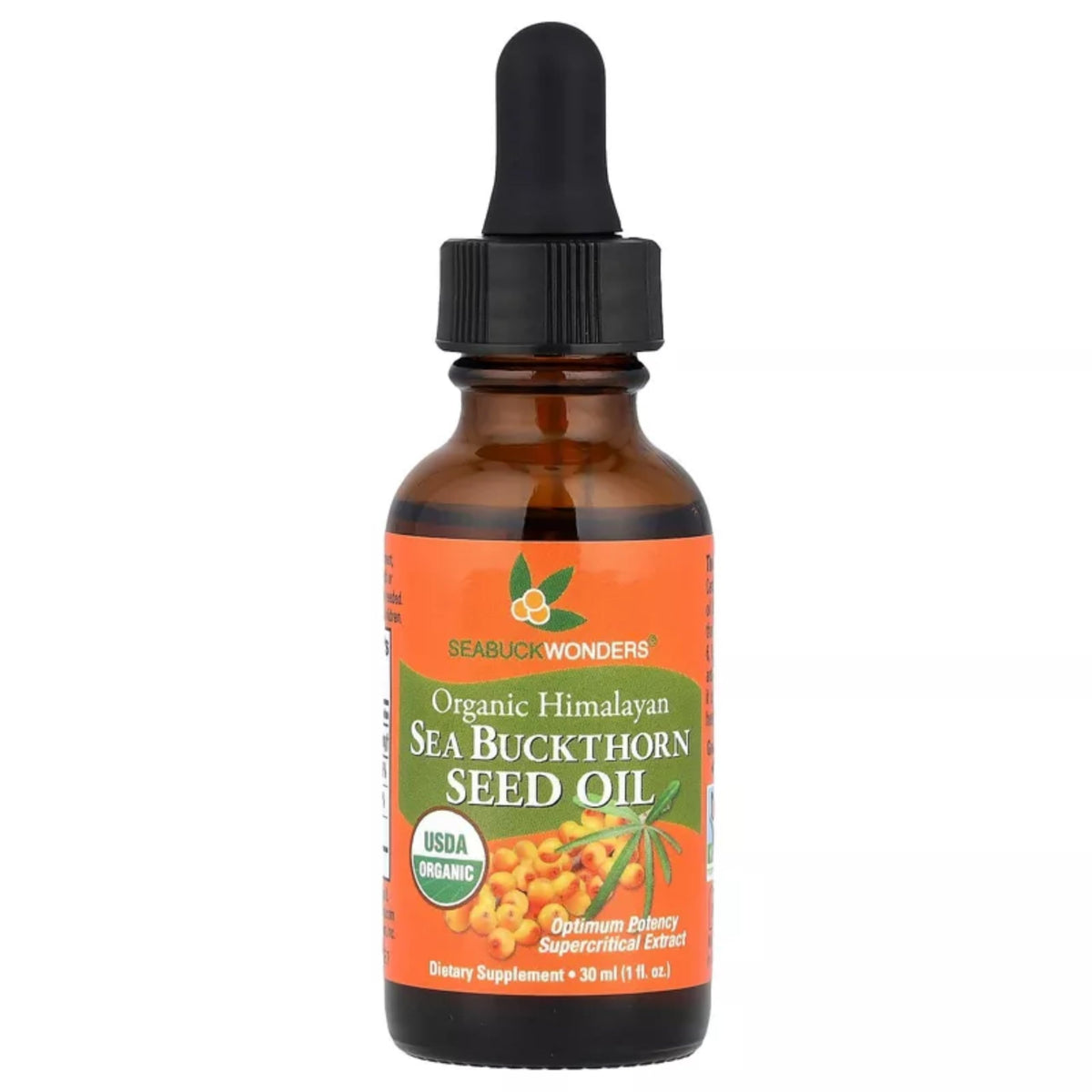 SeabuckWonders Sea Buckthorn Seed Oil bottle labeled 1 oz