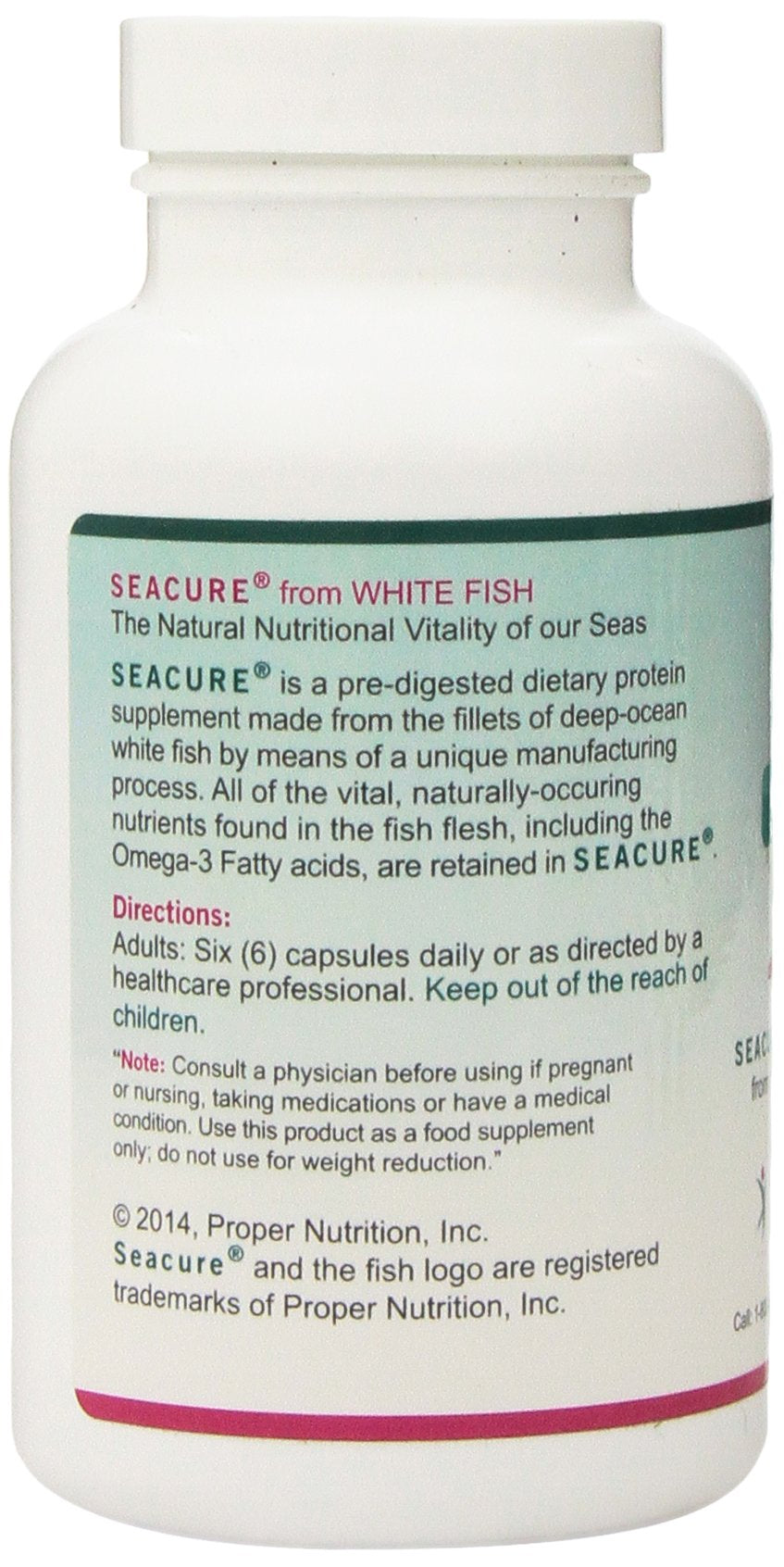 Seacure 180 Capsules label close-up showing ingredients and Omega-3
