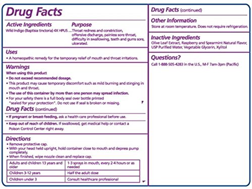 Seagate Olive Leaf Throat Spray 2-Pack Raspberry-Spearmint back label