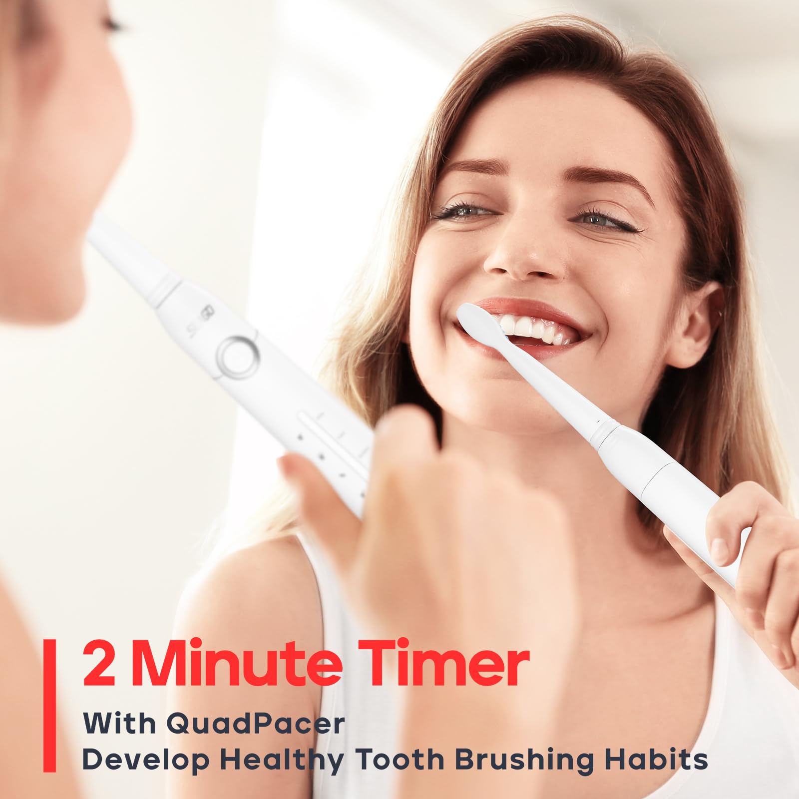 2-minute timer with 30-second interval reminders and IPX7 waterproof
