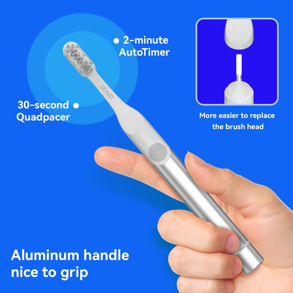 Eight soft bristle replacement brush heads included