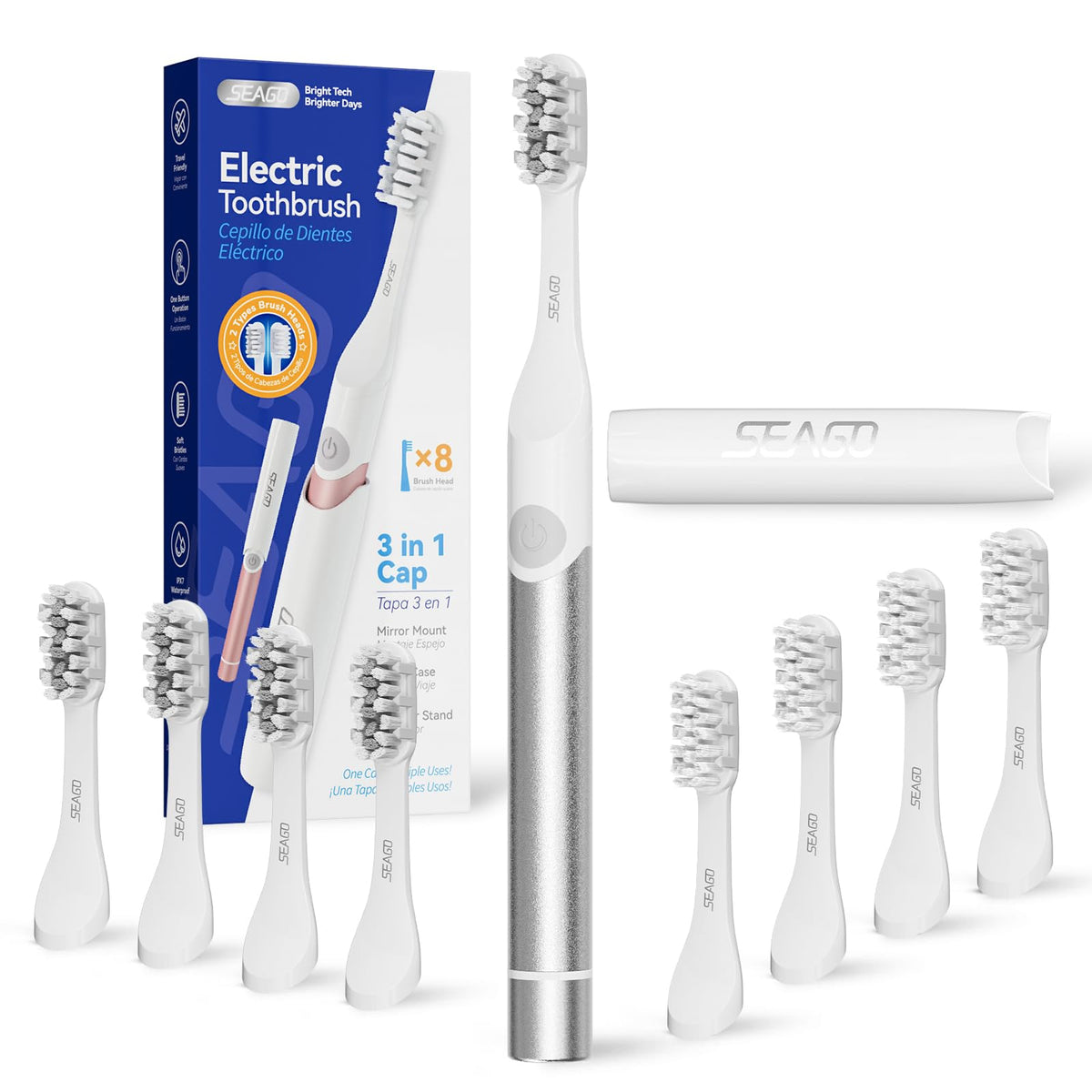 SEAGO electric toothbrush for adults with silver middle handle