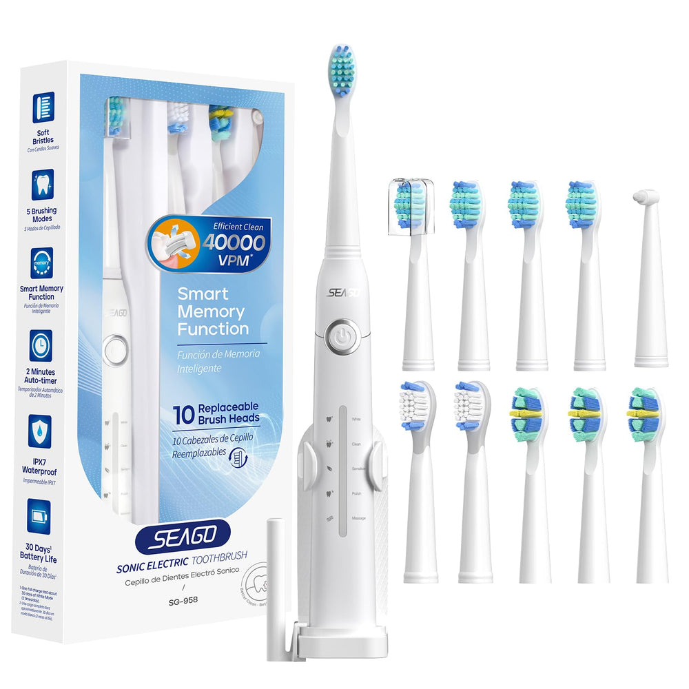 SEAGO rechargeable electric toothbrush for adults in white