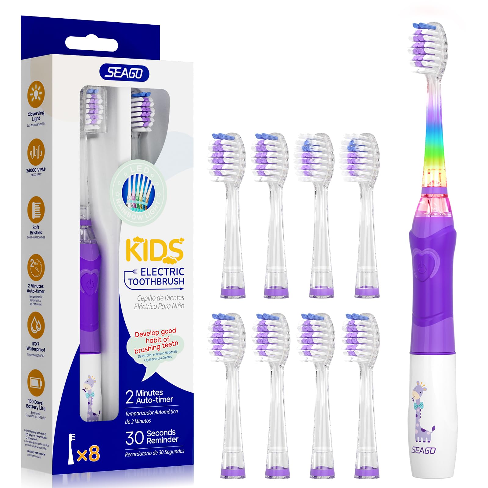 Overview of SEAGO Kids Electric Toothbrush Blue