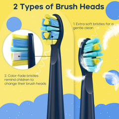 Navy SEAGO kid toothbrush with four replacement brush heads