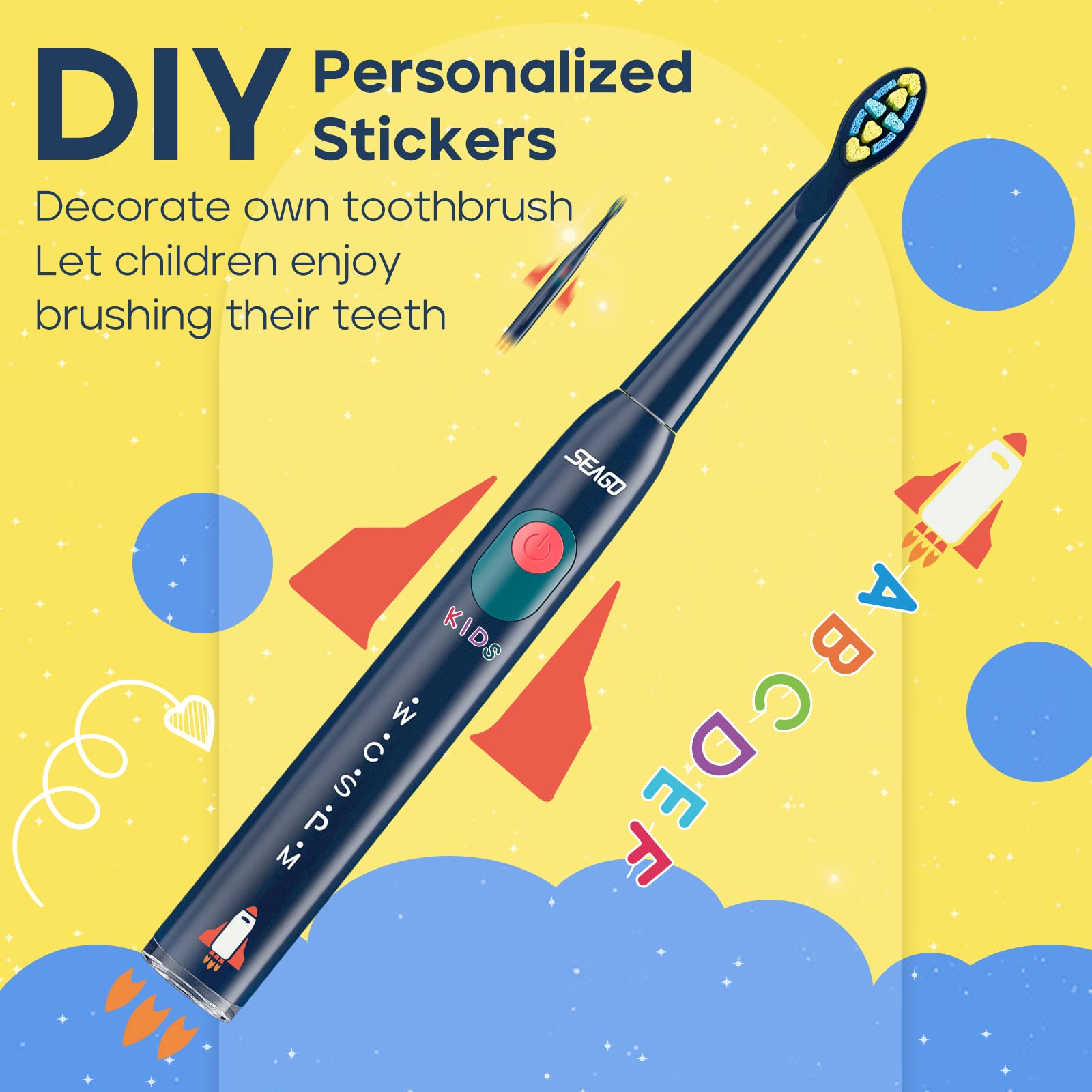 SEAGO Kids Electric Toothbrush Navy side view