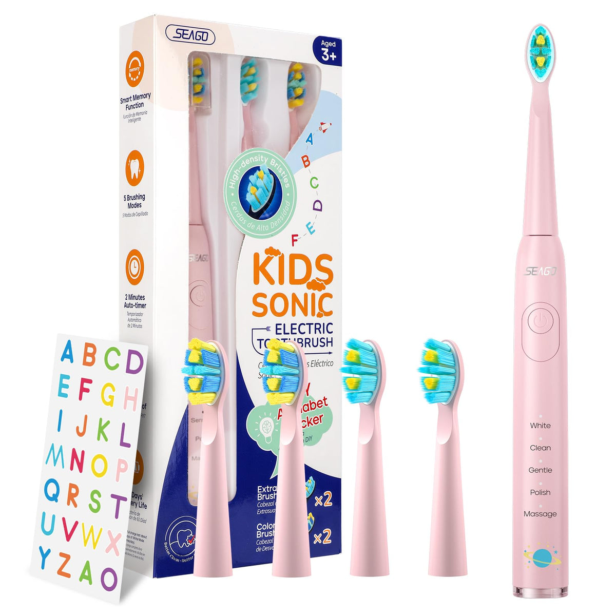 SEAGO Kids Electric Toothbrush pink – front view