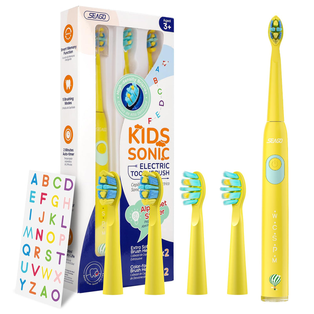 SEAGO Kids Electric Toothbrush yellow front view