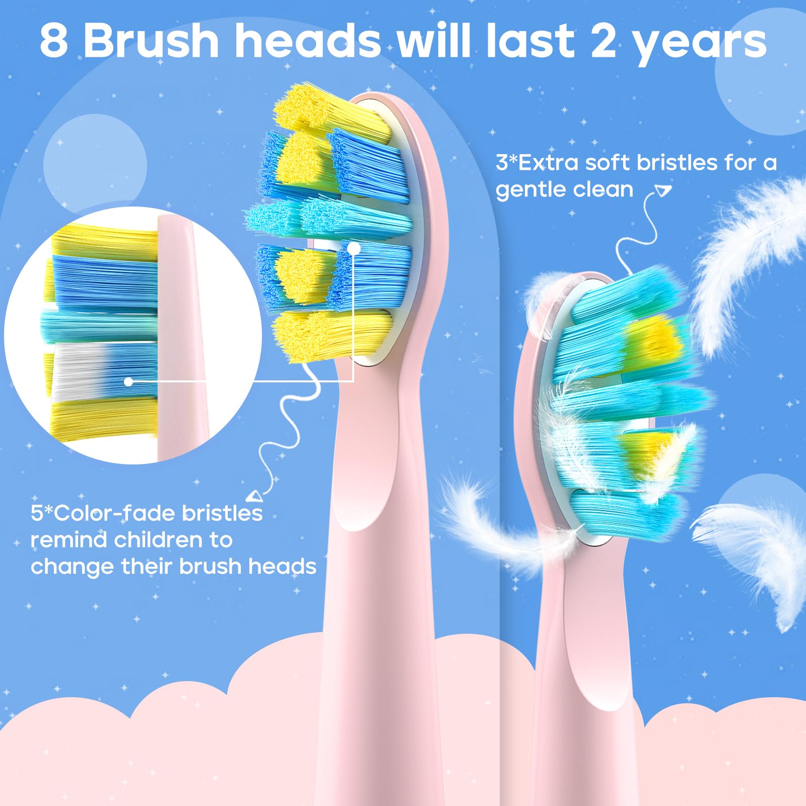Five cleaning modes icons for kids aged 3-12