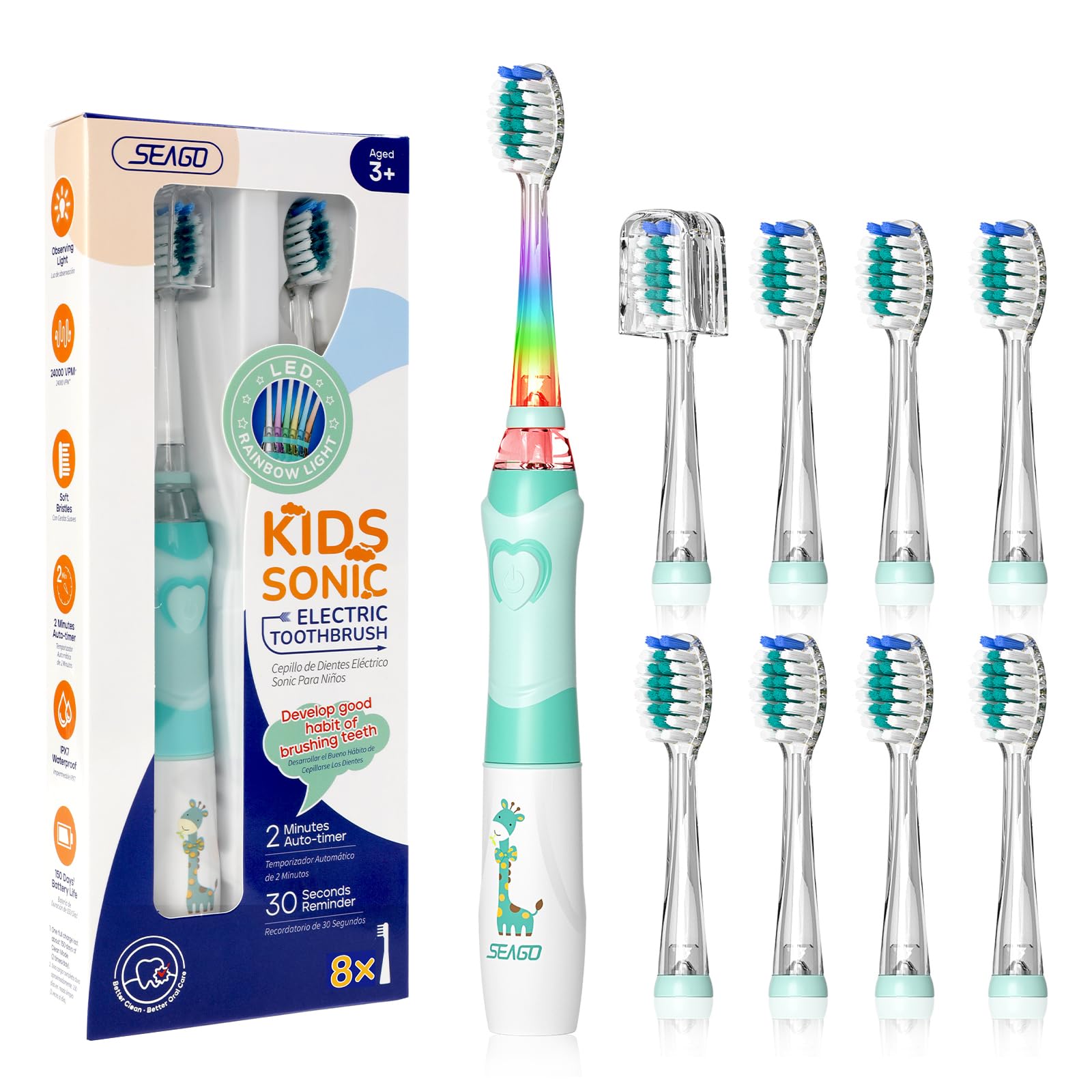 SEAGO kids electric toothbrush blue front view