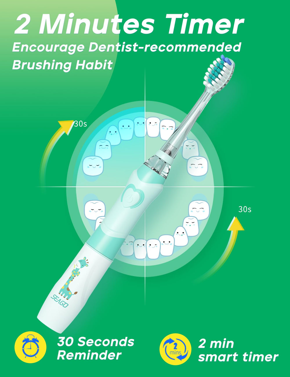 LED light on SEAGO kids toothbrush blue