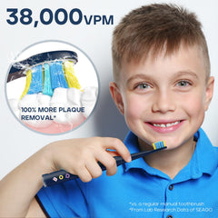 Angled view showing ergonomic design of SEAGO Kids toothbrush Navy